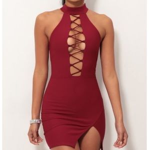 NWOT Lucy in the sky high neck plunge dress